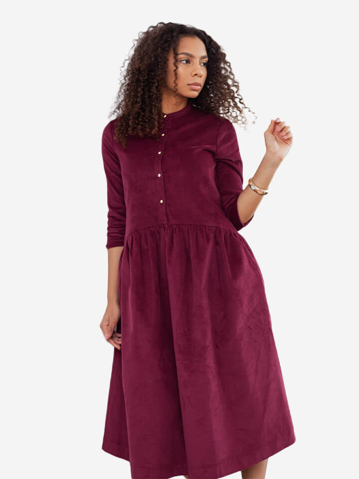Full view of the Meena maroon dress